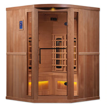 Load image into Gallery viewer, Golden Designs 3-Person Corner Full Spectrum PureTech™ Near Zero EMF FAR Infrared Sauna with Himalayan Salt Bar (Canadian Hemlock)
