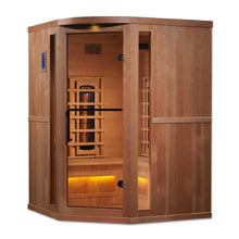 Load image into Gallery viewer, Golden Designs 3-Person Corner Full Spectrum PureTech™ Near Zero EMF FAR Infrared Sauna with Himalayan Salt Bar (Canadian Hemlock)
