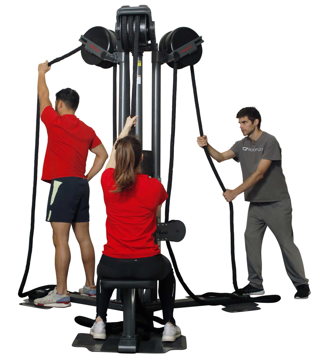 Man doing Standing cable crossover. cable flies exercise. Flat