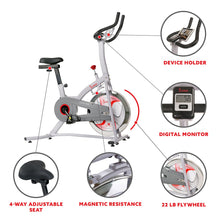 Load image into Gallery viewer, Sunny Health & Fitness Indoor Cycling Bike With Magnetic Resistance