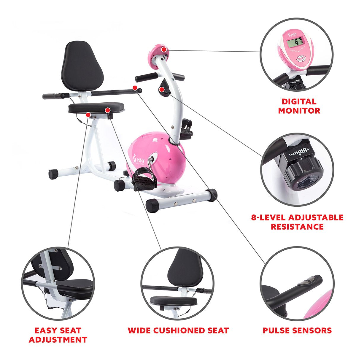 Sunny Health & Fitness Magnetic Recumbent Bike Exercise Bike