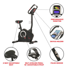 Load image into Gallery viewer, Sunny Health & Fitness Magnetic Upright Exercise Bike With Programmable Monitor And Pulse Rate Monitoring