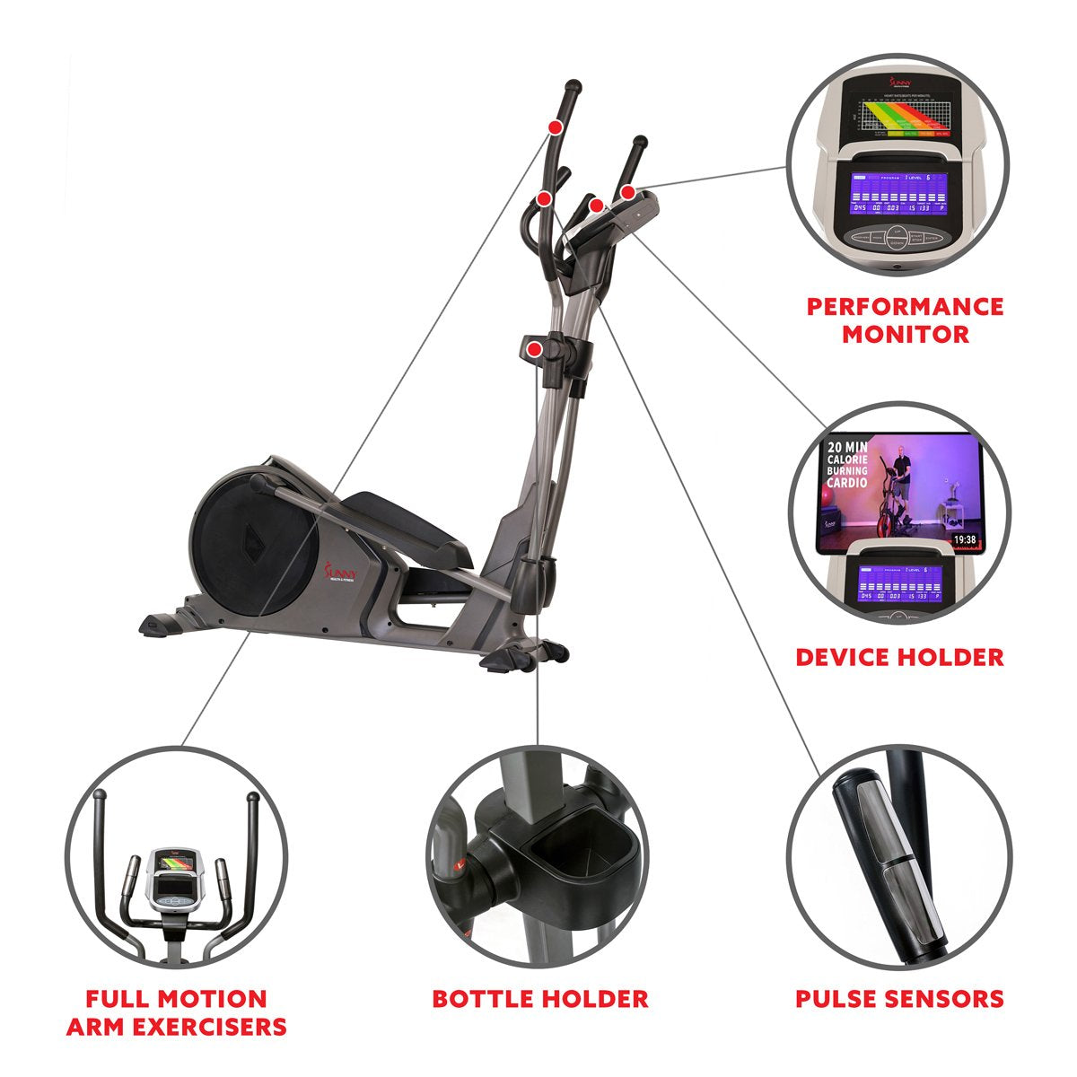 Sunny Health & Fitness Magnetic Elliptical Machine w/ Device Holder