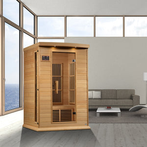 Golden Designs Maxxus 2 Per Near Zero EMF FAR Infrared Carbon Canadian Hemlock Sauna