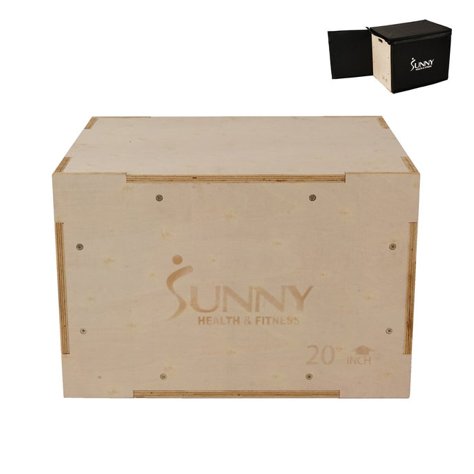 Sunny Health & Fitness Wood Plyo Box W/ Removable Cover, 500 Lb Weight Capacity & 3 In 1 Height Adjustment - 30