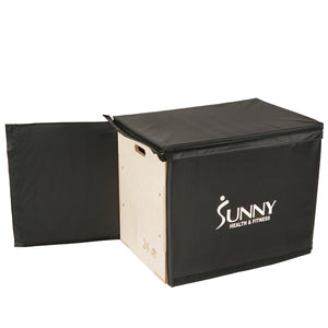 Sunny Health & Fitness Wood Plyo Box W/ Removable Cover, 500 Lb Weight Capacity & 3 In 1 Height Adjustment - 30"/24"/20"