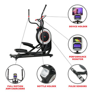 Sunny Health & Fitness Motorized Elliptical Machine W/ Device Holder, Programmable Monitor And Heart Rate Monitoring