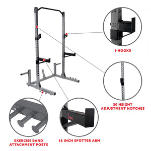 Sunny Health & Fitness Power Squat Rack W/ High Weight Capacity, Weight Plate Storage, Swivel Landmine & Band Attachments