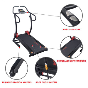 Sunny Health & Fitness Cardio Trainer Manual Treadmill W/ Adjustable Incline, 300+ Lb Capacity